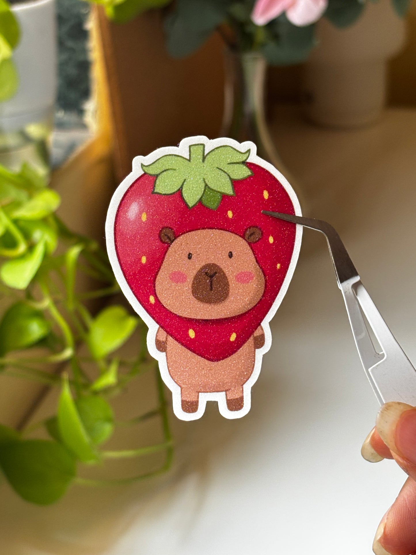 Strawberry baby capybara vinyl sticker