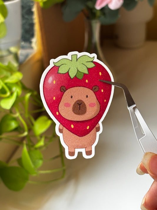 Strawberry baby capybara vinyl sticker