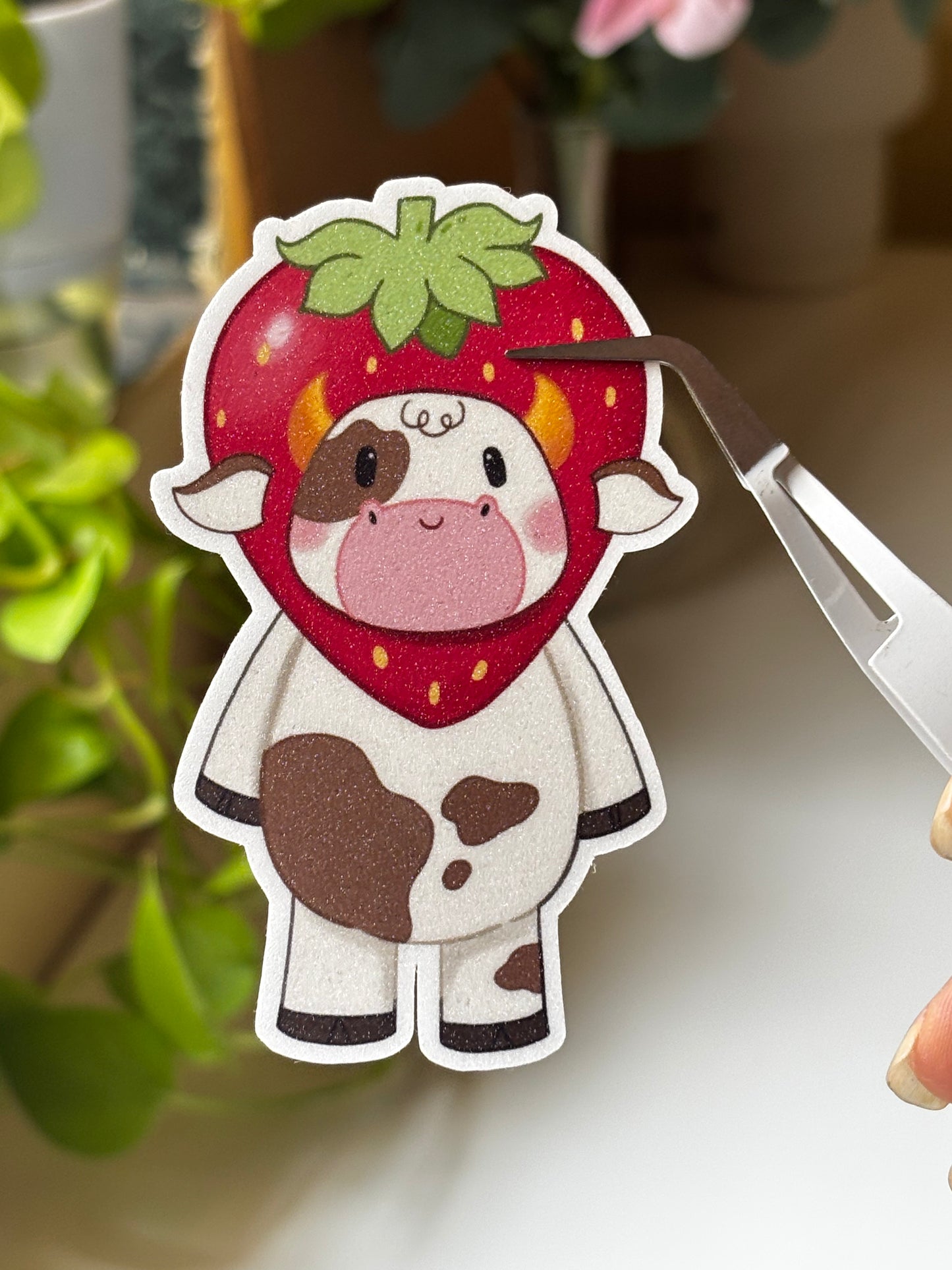 Strawberry baby cow vinyl sticker