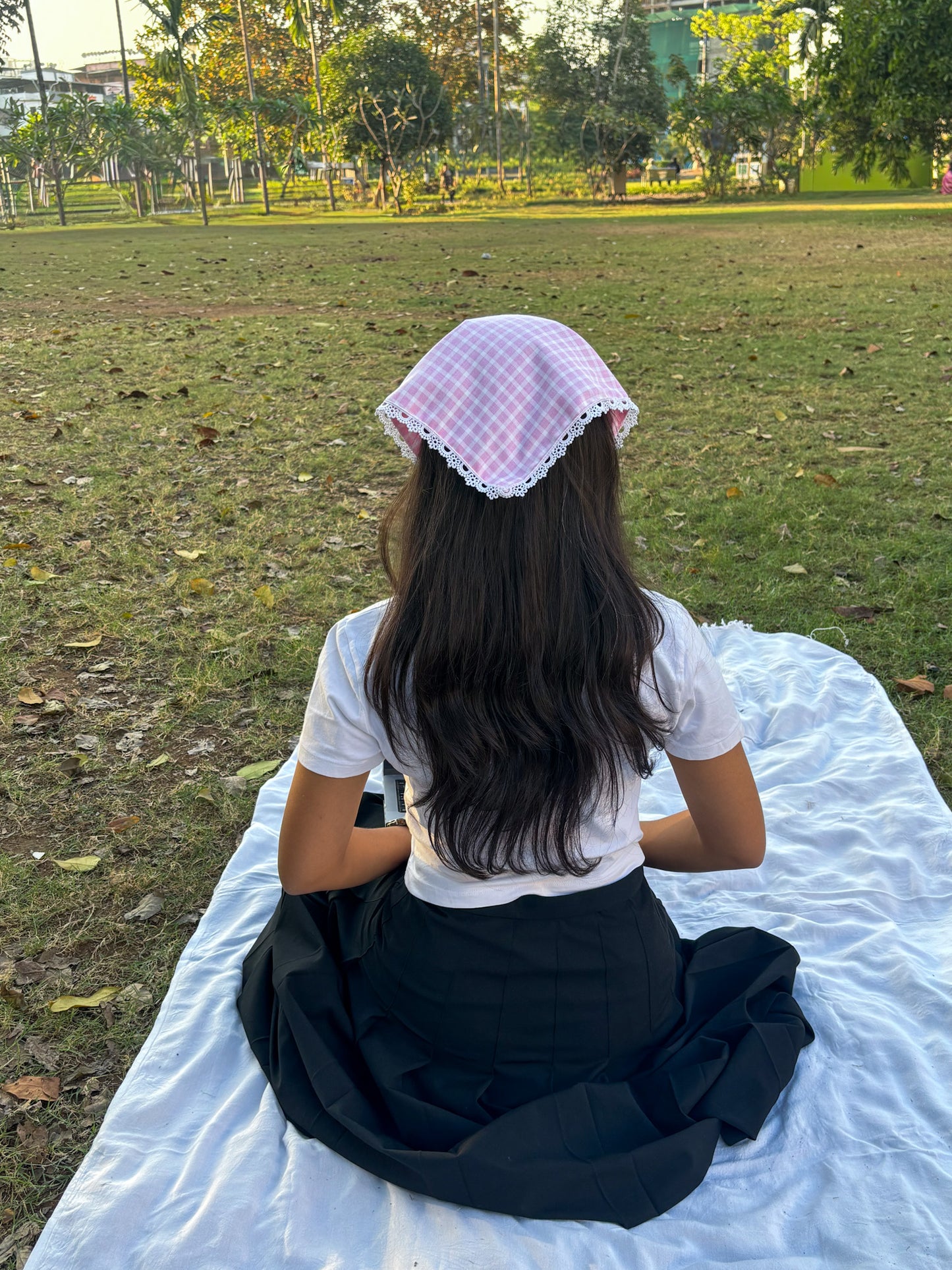 Pink gingham bandana